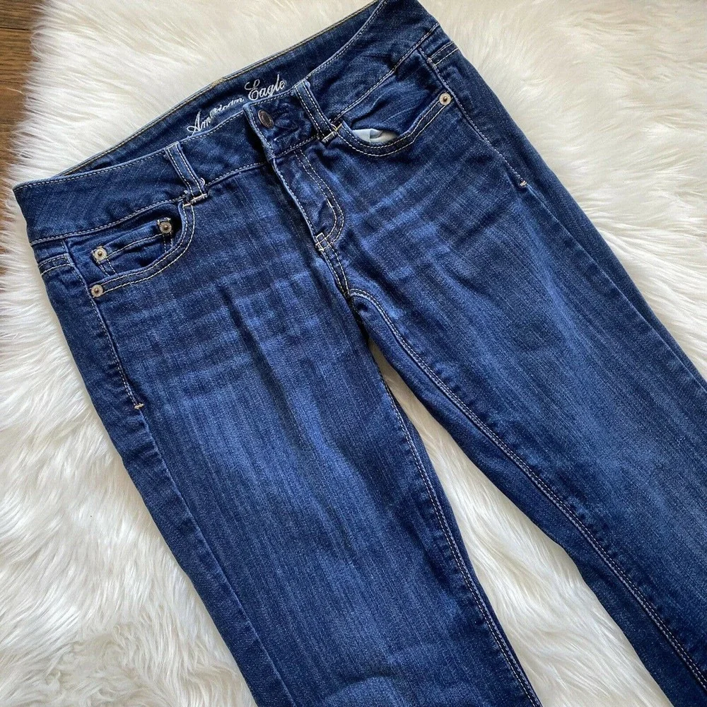 American Eagle Outfitters Blue Jean Denim Artist Stretch Size 2 Regular Med Dark - Picture 2 of 10